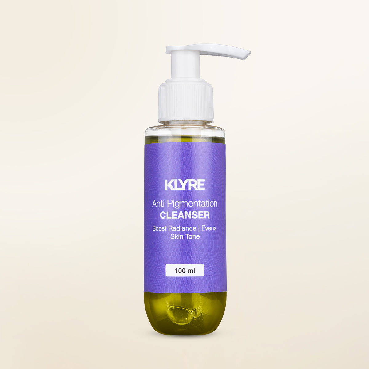 KLYRE anti-pigmentation cleanser bottle on a beige background