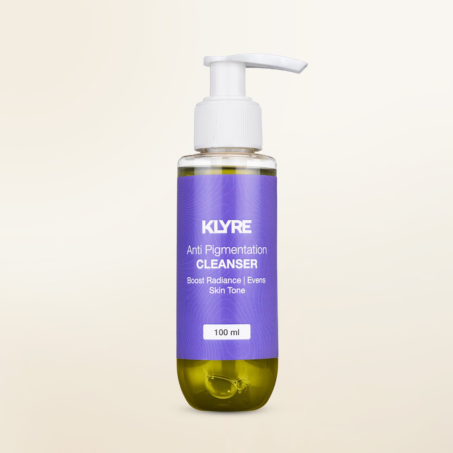 KLYRE anti-pigmentation cleanser bottle on a beige background