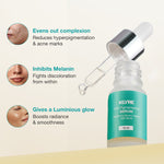 KLYRE anti-pigmentation serum bottle with dropper on a beige background