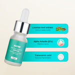 KLYRE anti-pigmentation serum bottle with dropper on a beige background